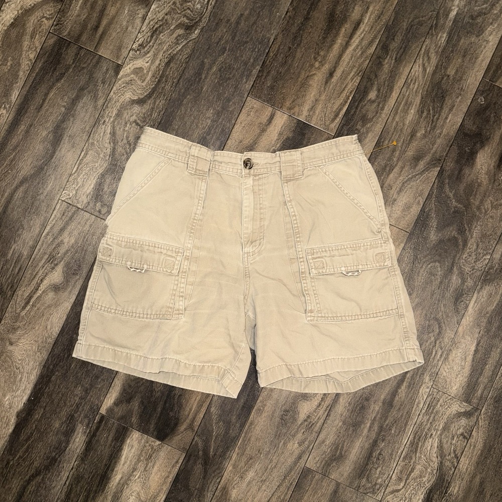 LL Bean Comfort Waist Canvas Utility Hiking Cargo Shorts Men's 35 Beige Casual